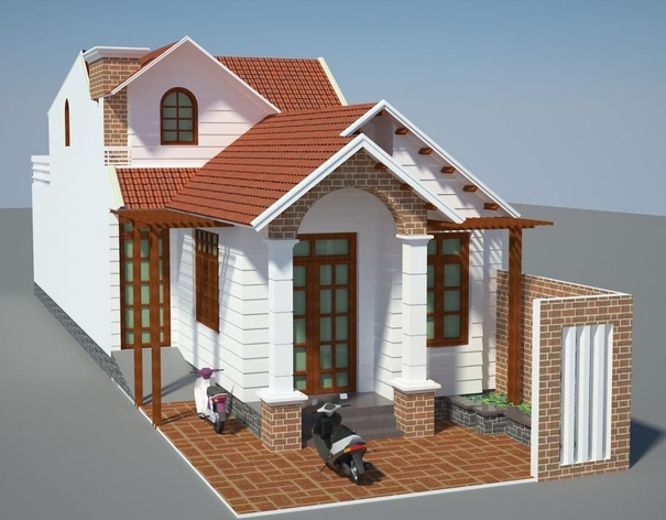 Thiết kế lùi về sau nên căn nhà có một khoảng sân nhỏ phía trước để xe. Ảnh: Tiền phong.