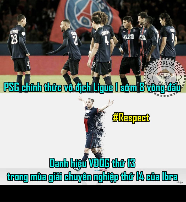 Với chiến thắng tới 9 bàn tại Ligue 1 vòng đấu vừa qua, PSG đã đăng quang sớm 8 vòng đấu và đây là chức VĐQG thứ 13 trong 14 năm đá chuyên nghiệp của Zlatan Ibrahimovic.
