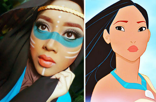 Nhờ tài makeup "thần thánh" cùng bộ sưu tập khăn trùm đầu của Hồi giáo, cô gái đã phù phép hóa thân thành nhiều nhân vật Disney nổi tiếng.