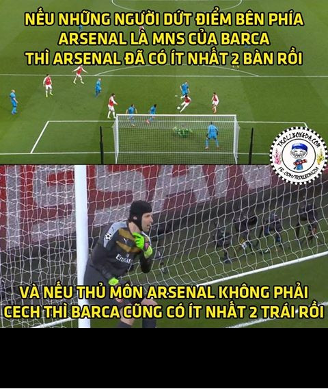 Rất nhiều chứ nếu đã được cư dân mạng nghĩ ra sau khi theo dõi trận đấu thuộc vòng 1/8 cúp C1 châu Âu diễn ra giữa Barca và Arsenal.