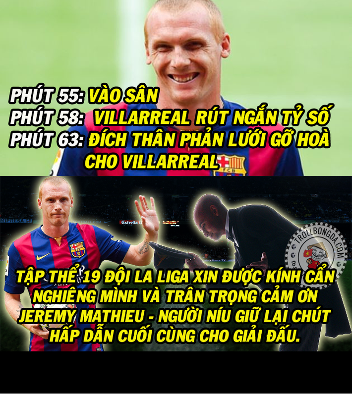 Toàn bộ các đội bóng còn lại đều cảm ơn Mathieu khi anh giúp con tàu Barca phanh lại.