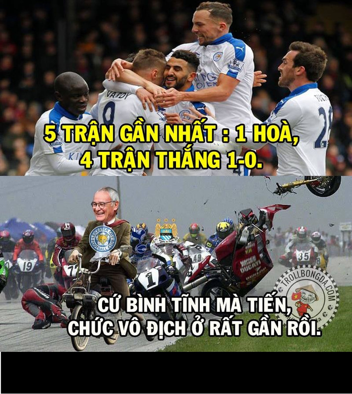 Dân mạng chế bức ảnh Leicester City bình tĩnh tiến thẳng về chức vô địch Premier League.