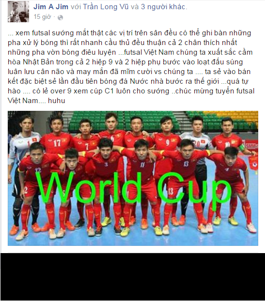 Những hình ảnh và lời chúc mừng của NHM Việt gửi đến các thành viên của ĐT Futsal Việt Nam tràn ngập trên mạng xã hội.