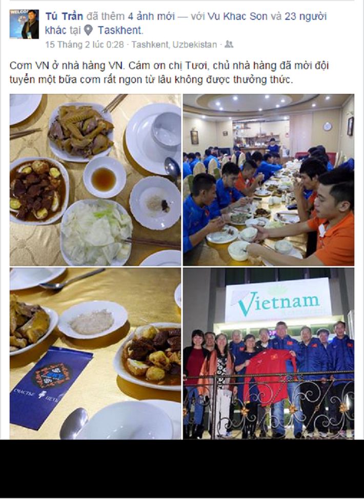 Sau trận đấu, BHL cùng các cầu thủ Việt Nam đã được mời đến một nhà hàng do người Việt mở để ăn mừng.