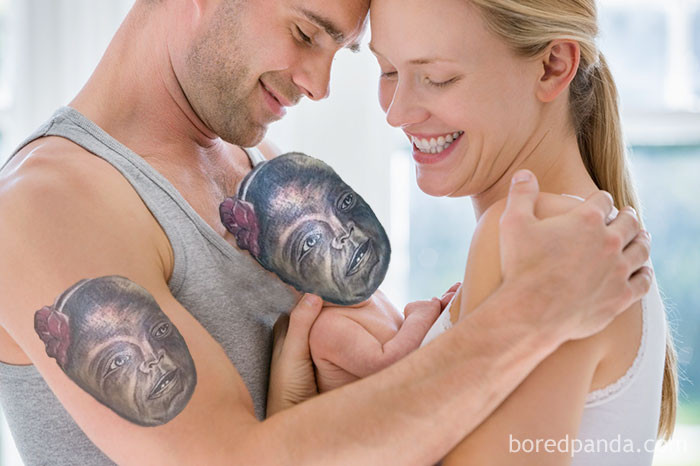 Nhóc tì này đã bị người cha của mình biến thành xấu xí khi xăm lên cánh tay.