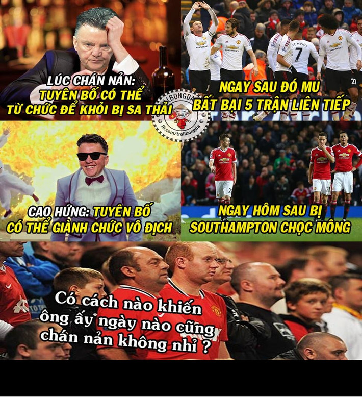 CĐV Man United đang mong ngày nào Luis Van Gaal cũng chán nản để họ được hưởng niềm vui chiến thắng.