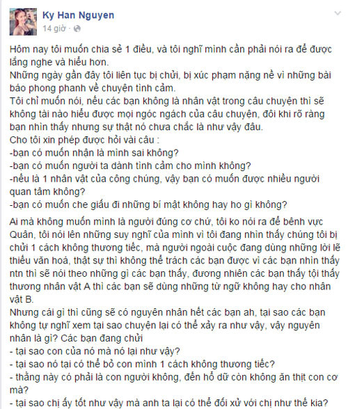 Kỳ Hân lần đầu lên tiếng về chuyện tình cảm của mình và về những scandal tình ái mà "tình mới" của mình đã trải qua trong năm 2015.