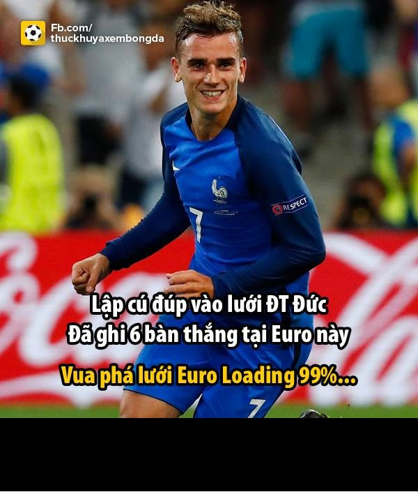 Antoine Griezmann chính là điểm sáng của trận bán kết Euro 2016 giữa chủ nhà Pháp và ĐT Đức. Ngôi sao này đã có cú đúp giúp đội nhà hạ "cỗ xe tăng" Đức và băng băng vào chung kết gặp Bồ Đào Nha. Bên cạnh đó, với bàn thắng này gần như chắc chắn danh hiệu vua phá lưới 99% thuộc vệ cầu thủ này.