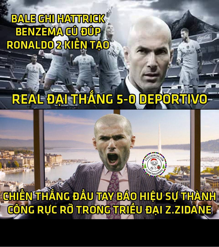 Ảnh chế bóng đá tuần qua xoay quanh việc các cầu thủ Real Madrid thi đấu tưng bừng và có chiến thắng 5-0 trước đối thủ Deportivo trong vòng 19 La Liga để mừng ngày tân HLV Zizou ra mắt toàn bộ NHM sân Bernabeu.