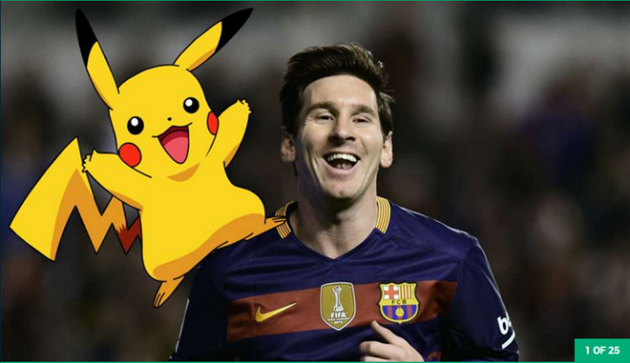 Thời gian vừa qua, con sốt đoàn quân Pokemon đã trở nên vô cùng nóng trong cộng đồng. Dân mạng cũng tinh mắt tìm ra điểm giống nhau giữa những con Pokemon với các sao bóng đá. Sở hữu sự thân thiện và được nhiều người yêu mến, Messi đã được gắn với chú chuột vàng Pikachu.