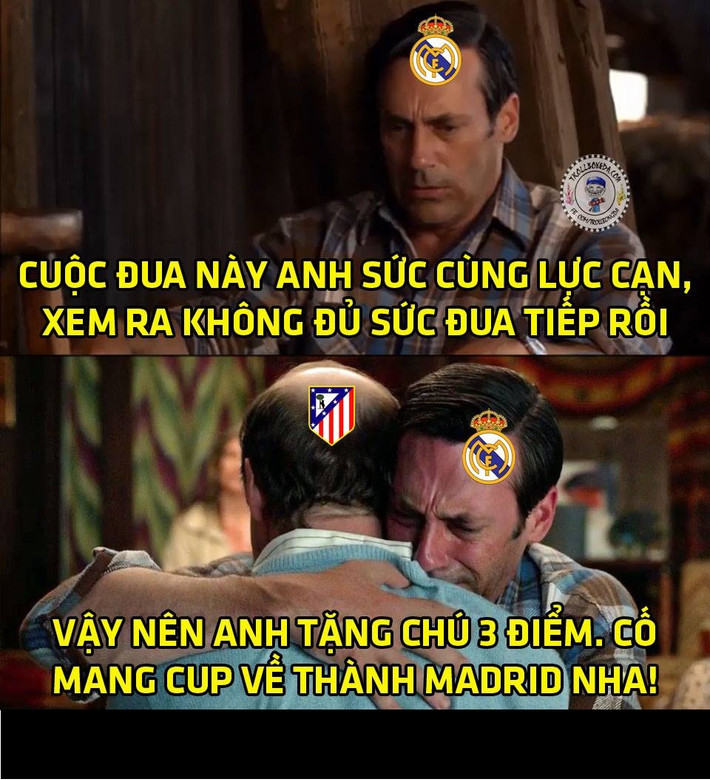Biết mình không đủ sức để cạnh tranh với Barca, Real Madrid tiếp thêm sức cho người hàng xóm là Atletico Madrid bằng 3 điểm trên sân Bernabeu.