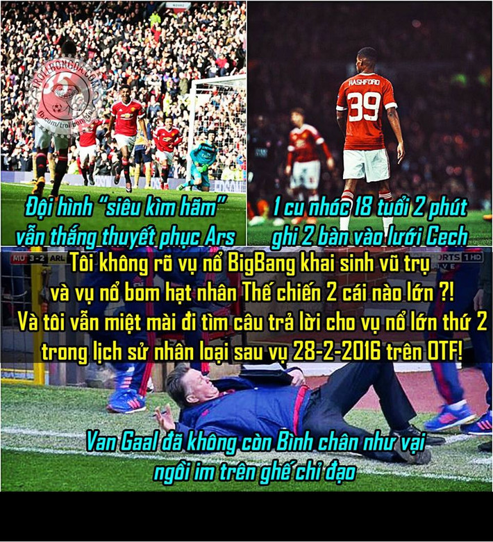 Trong trận đấu giữa Man United và Arsenal đã có rất nhiều tình huống hài hước xảy ra, một trong những tình huống đá là HLV Van Gaal đã dùng đội hình "trẻ con" để đối đầu với "lớp mẫu giáo" của Arsenal.