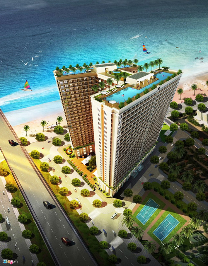 Phác thảo tòa nhà Hòa Bình Green Đà Nẵng. Tòa nhà được thiết kế, thi công với kết cấu chống động đất cấp 8, vách bê tông và tường dày 350 mm, cách âm, cách nhiệt. Công trình có khu công viên gồm 10 kỳ quan thế giới thu nhỏ, trong đó tháp Rùa, Khải Hoàn Môn, Kim tự tháp được dát vàng 24K. Toàn bộ lan can căn hộ được dát vàng 18K, các thiết bị vệ sinh, khóa cửa đều được phủ vàng 24K.