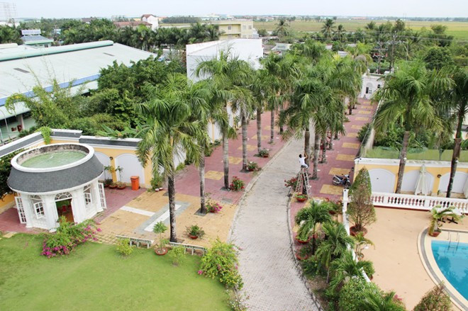 Hệ thống sân vườn, cây xanh bên trong khu dinh cơ.