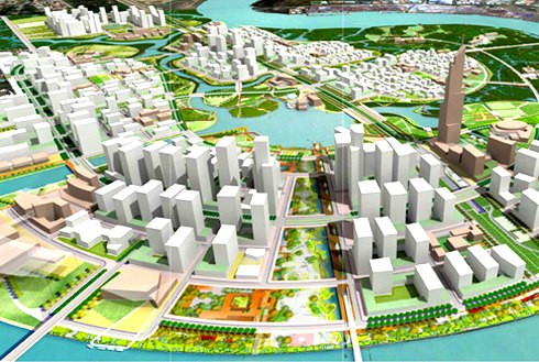 Empire City gồm một khu phức hợp bao gồm trung tâm thương mại cao cấp, khách sạn 5 sao, văn phòng làm việc và căn hộ dịch vụ, bãi đậu xe ngầm… Ảnh phối cảnh KĐT mới Thủ Thiêm.