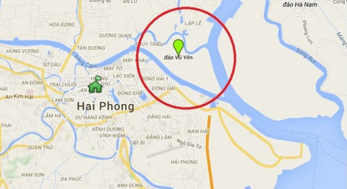 Quy hoạch chi tiết Khu vui chơi giải trí, nhà ở và công viên sinh thái đảo Vũ Yên được nghiên cứu trên diện tích 872 héc ta, gồm toàn bộ diện tích đảo Vũ Yên thuộc địa bàn quận Hải An và huyện Thuỷ Nguyên (Hải Phòng). Ảnh: vị trí đảo Vũ Yên.