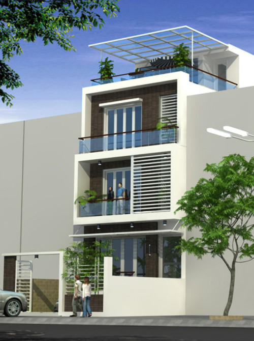 Nhà phố hiện đại được bố trí thêm vườn trên sân thượng mang đến không gian xanh, thoáng mát. Ảnh: Nhadepsang.