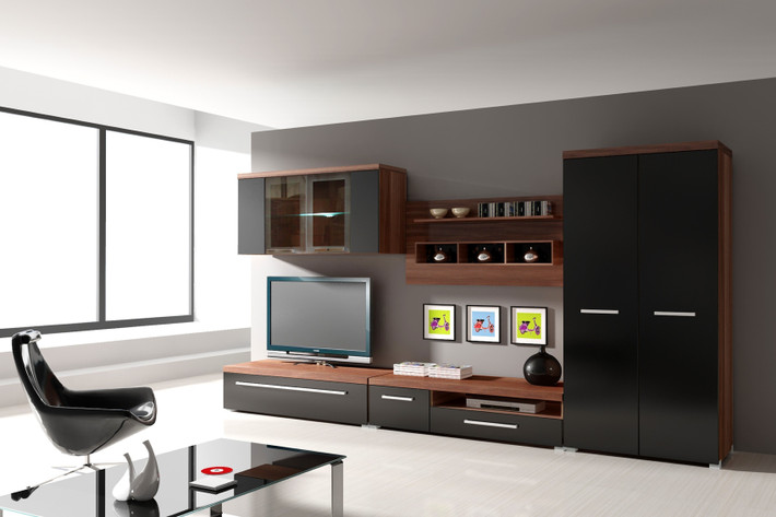 Kệ gỗ màu trầm làm bật lên vẻ đẹp tinh tế của không gian khu vực tiếp khách. Ảnh: Wegoracing.
