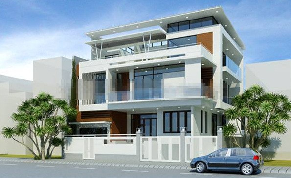 Sử dụng gam trắng làm chủ đạo, điểm xuyết thêm màu nâu đỏ của gạch ốp tường rải rác ở các tầng, biệt thự đẹp tươi mới đầy sức hút. Ảnh: Nhaxinh.
