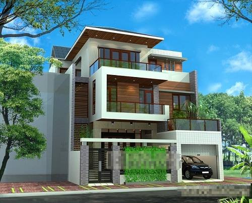 Dựa theo phong cách hiện đại, căn biệt thự ấn tượng nhờ hình khối đường nét hiện đại, điểm nhấn bằng vật liệu gỗ kết hợp kính và lan can kính. Ảnh: Betaviet.