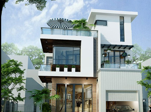 Nét độc đáo của căn biệt thự thể hiện trong hình khối không gian. Mặt đứng sử dụng nhiều vật liệu mới có tính tương tác cao với môi trường. Ảnh: Maunhadepmoi.