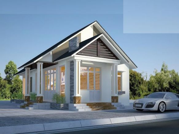 Nhà cấp 4 hệ mái kép với thiết kế hiện đại. Ảnh: Khonggiannhadep24h.