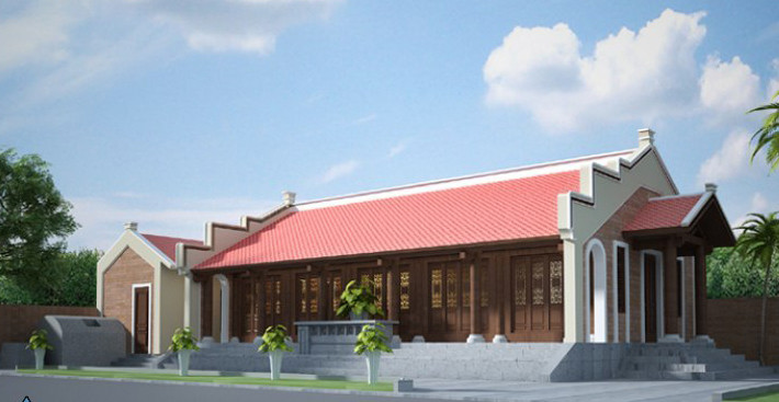 Kiến trúc nhà cổ 5 gian có tường nhà xây dựng bằng gạch trần, hệ thống xà kèo để lộ như những chi tiết trang trí. Ảnh: Kientruca68.