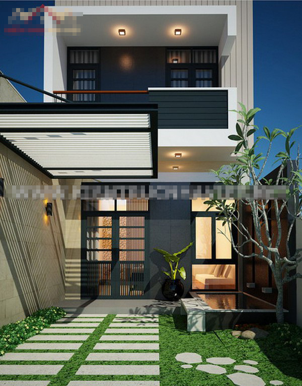 Nhà ống 2 tầng được thiết kế sân vườn ở phía trước không chỉ giúp mang đến không gian xanh mát mà còn giúp tạo điểm nhấn cho mặt tiền. Ảnh: Kientrucnhaviet.