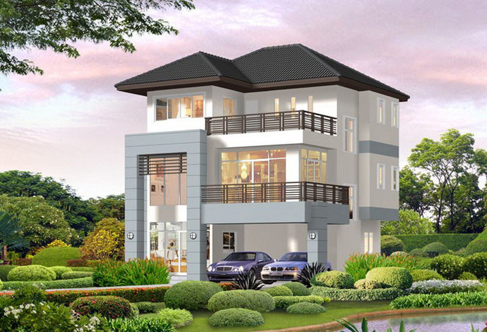 Những hình khối vuông vức mang đến vẻ đẹp khỏe khoắn cho căn biệt thự. Ảnh: Thietkebietthupho.
