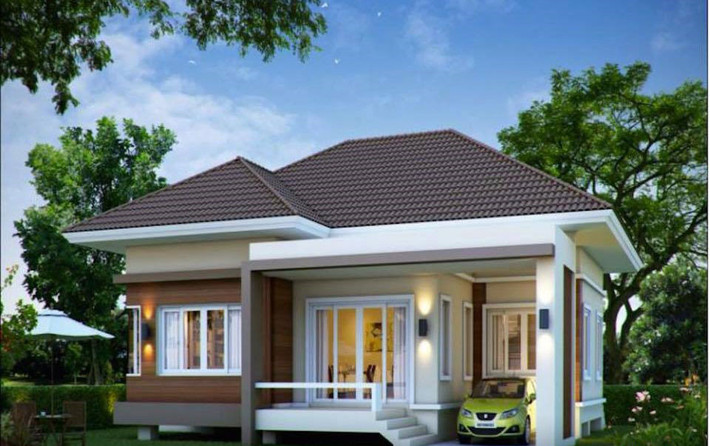 Biệt thự vườn hiện đại nằm giữa không gian xanh nổi bật với mái ngói nâu trầm. Ảnh: Internet.