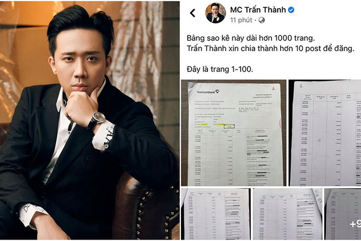 Sau khi "bà hoàng streamer" tiết lộ "nằm mơ" số tiền Trấn Thành nhận được từ các nhà hảo tâm lên đến hơn 120 tỷ đồng, ngay lập tức Trấn Thành sao kê công khai trên trang fanpage của mình và cho biết "Bảng sao kê này dài hơn 1000 trang. Trấn Thành xin chia thành hơn 10 post để đăng. Đây là trang 1 - 100". Để bản sao kê mang tính thuyết phục cao, Trấn Thành cho khán giả xem số dư trong tài khoản từ khi bắt đầu kêu gọi đến khi kết thúc.