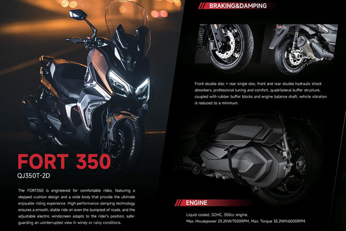 QJMotor Fort 350GT còn sở hữu nhiều trang bị hiện đại như kính chắn gió chỉnh điện, đồng hồ kỹ thuật số màn hình TFT đủ màu, chìa khóa thông minh Smartkey, hệ thống giám sát áp suất lốp,... giúp nâng cao cảm giác công nghệ cho chiếc xe, đồng thời đảm bảo tính an toàn và tiện nghi.