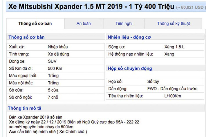 Mặc dù chiếc xe giá rẻ Mitsubshi Xpander này được nhiều người nhận định có giá bán "trên trời" do mang biển tỉnh và không thích hợp cho số đông, nhưng đây hàng độc dành cho những ai thích chơi xe biển số đẹp.