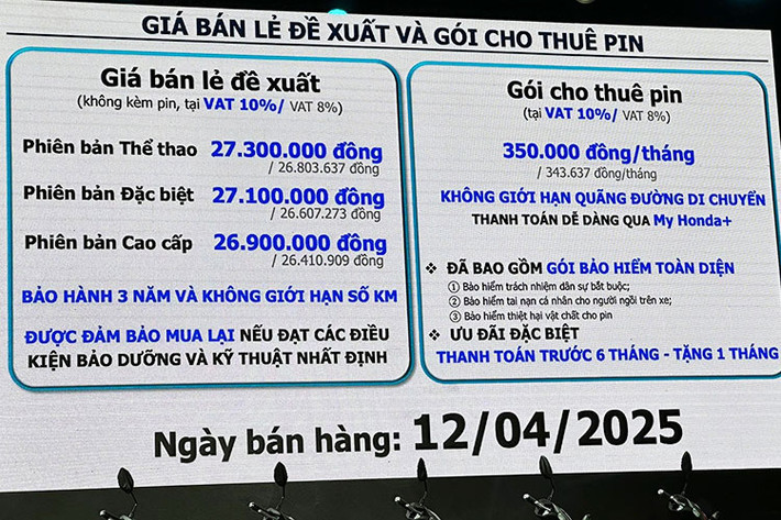 Xe có ba phiên bản màu sắc để người dùng lựa chọn: Thể thao (xám, xanh), Đặc biệt (đen xám, đỏ xám) và Cao cấp (trắng xám). Mức giá xe Honda ICON e: 2025 lần lượt là 26,9; 27,1 và 27,3 triệu đồng, đáp ứng thị hiếu đa dạng của giới trẻ thành thị.