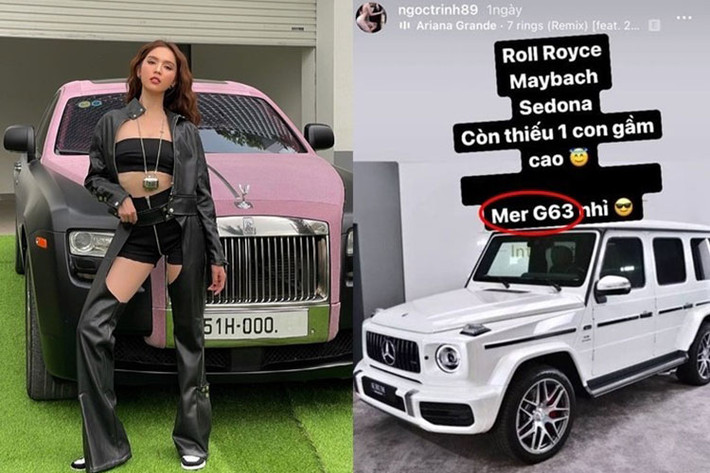 Chỉ sau 3 tuần đăng tải dòng trạng thái phấn đấu mua SUV hạng sang Mercedes-AMG G63, "nữ hoàng nội y" Ngọc Trinh nhanh chóng gây choáng nhiều người khi đã chia sẻ hình ảnh chụp cùng 1 chiếc Mercedes-AMG G63 bản độ Brabus. Trước đó, cô đã tiết lộ sẽ sớm phấn đấu mua 1 chiếc xe Mercedes-AMG G63 sau khi tậu Rolls-Royce Ghost đời cũ