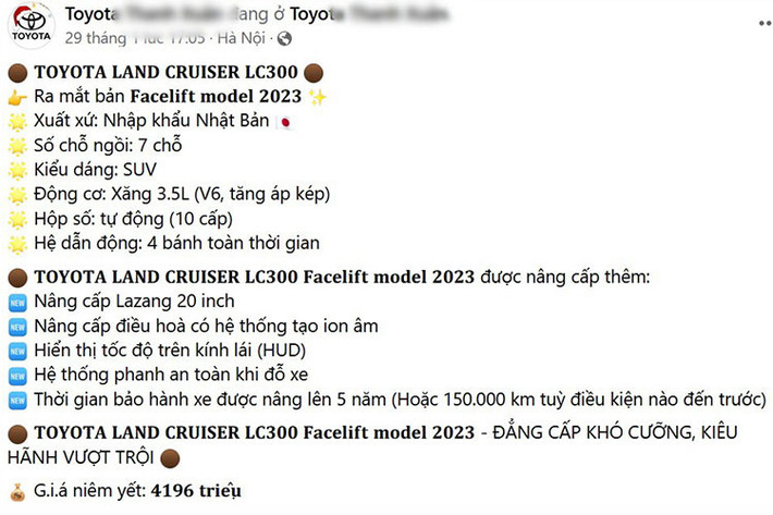 Tuy nhiên, mọi thông tin về trang bị thay đổi trên mẫu SUV đầu bảng Toyota Land Cruiser 2023 tại Việt Nam đã xuất hiện trên trang web chính thức của hãng và được các đại lý nhanh chóng cập nhật.