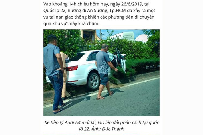 Việc chưa dừng lại đó, sau khi đăng tải bài viết trên trang cá nhân và thu hút được sự quan tâm chú ý lớn từ cộng đồng mạng, nhiều hình ảnh về vụ TNGT của chiếc xe “Audi nguyên zin” này đã được gửi về cho anh Diệp. Hóa ra cách đây tầm 1 năm, chiếc xe Audi A4 “nguyên zin” này từng gây ra một vụ va chạm giao thông và bị hư hại khá nặng.