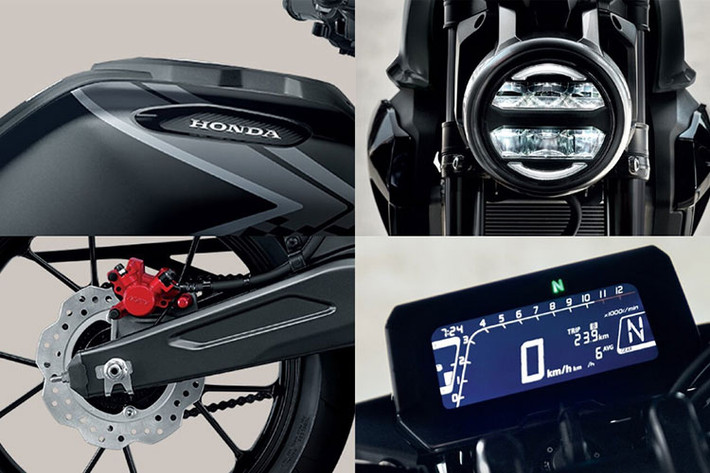 Honda CB150R 2022 có chiều dài 1.973 mm, rộng 822 mm và cao 1.053 mm, chiều dài cơ sở đạt 1.296 mm, chiều cao yên 795 mm. Xe có bình xăng dung tích 8 lít và trọng lượng khô là 126 kg.