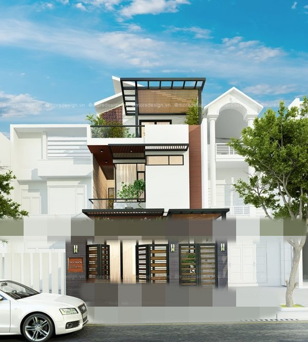 Mẫu nhà 3 tầng mặt tiền 5m thiết kế hoành tráng kiểu mái thái độc nhất vô nhị. Ảnh: Kientrucsuvietnam.