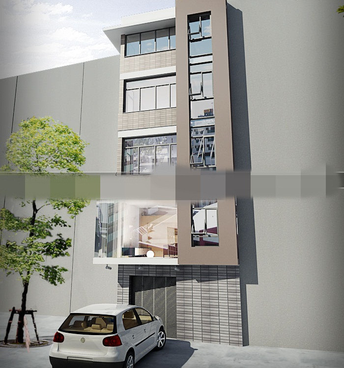 Nhà phố diện tích hẹp 32m2 thiết kế linh hoạt, có gara để ô tô tiện ích. Ảnh: Thietkenhasvg.