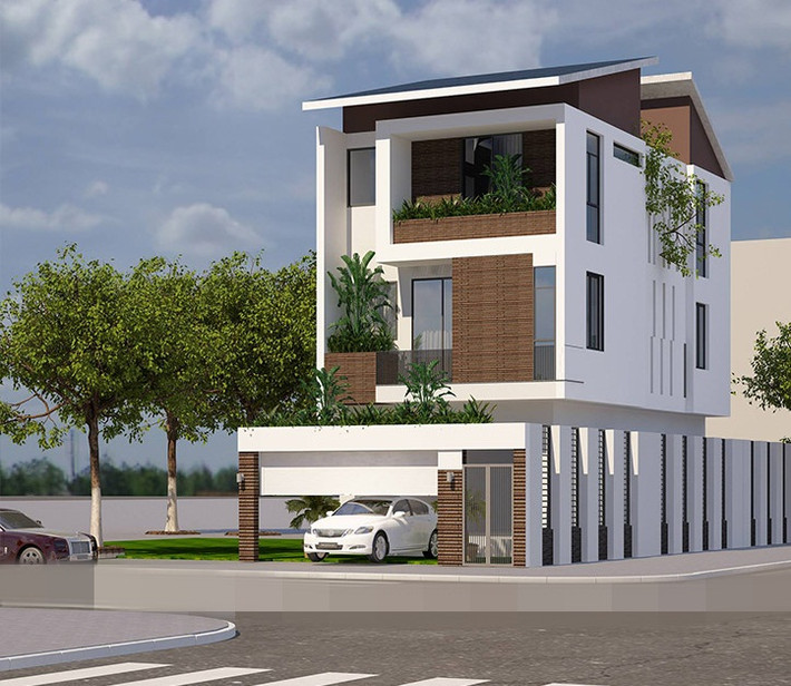 Mẫu nhà ống 3 tầng hiện đại được ưa chuộng nhờ lối kiến trúc trẻ trung, năng động, cây xanh độc đáo ở ban công. Ảnh: Housevn.