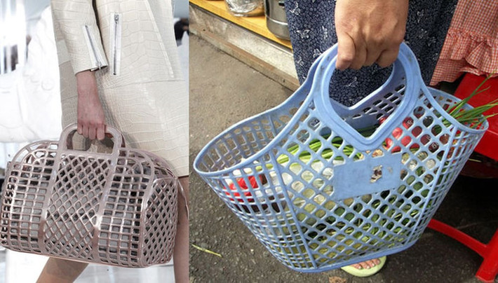 Túi xách hàng hiệu mùa Xuân Hè 2012 của Louis Vuitton có giá khoảng 2.600 USD (hơn 60 triệu đồng) trông không khác chiếc làn đi chợ của các bà ở Việt Nam. Ảnh: Zing.