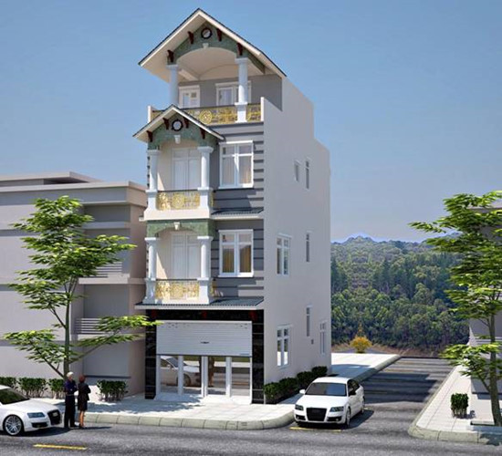 Sự sang trọng, hiện đại toát lên từ tông màu đen trắng chủ đạo. Mỗi tầng có thêm ban công để trồng hoa. Ảnh: Kiến trúc ANP.