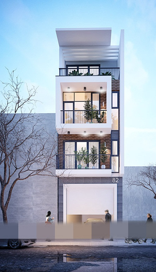 Mẫu nhà phố 4 tầng hiện đại trên diện tích 5mx14m có chi phí khoảng 900 triệu đồng. Ảnh: Housevn.