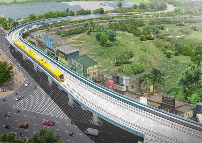 Tuyến Metro Nhổn - Ga Hà Nội (tuyến metro số 3) có tổng mức đầu tư 36.000 tỷ đồng với chiều dài 12,5 km, bao gồm 8,5 km đi trên cao từ Nhổn đến Kim Mã và 4 km đi ngầm từ Kim Mã đến ga Hà Nội. Dự án này có 8 ga trên cao (S1-S8), 4 ga ngầm (từ S9 -S12, trong đó có 2 ga kết nối và trung chuyển là Cầu Giấy và Cát Linh) và khu depot tại Nhổn. Ảnh phối cảnh đoạn trên cao đầu tiên để tàu đi từ khu depot Nhổn ra ga Nhổn.
