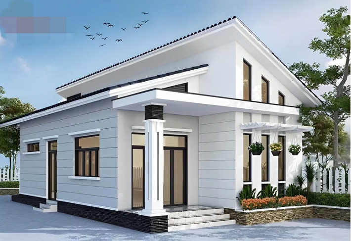 Với đặc điểm mái có độ dốc khác nhau, nhà cấp 4 mái lệch mang đến vẻ đẹp độc đáo cho công trình. Ảnh: Xaydunghungthinh