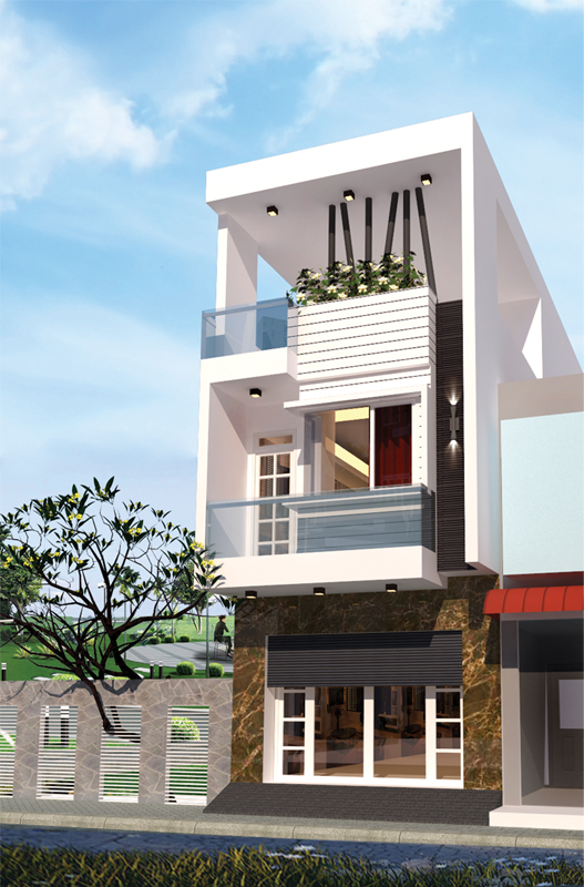 Không màu mè nhưng nổi bật, nhà phố 2,5 là sự kết hợp hài hòa giữa hình khối hiện đại với không gian nhà phố hiện đại. Ảnh: Maunha.