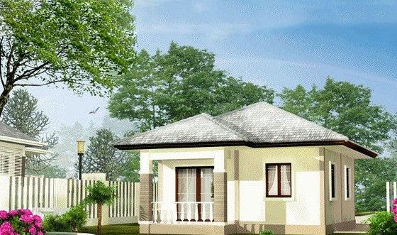 Mẫu nhà cấp 4 lợp bằng ngói thái với kiểu mái 4 chụp lên toàn bộ căn nhà và phần mái tiền sảnh đua ra ngoài 1m. Ảnh: Vtkong.