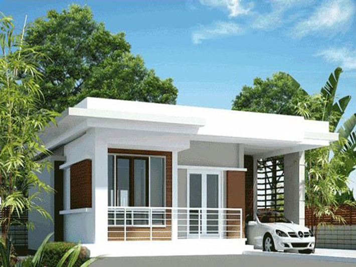 Nhà cấp 4 mái bằng diện tích 50m2 giản dị với gam màu trắng. Ảnh: Angcovat.