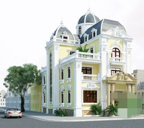 Biệt thự 3 tầng kiểu Pháp tân cổ điển với các chi tiết cầu kì và mềm mại. Ảnh: Thietkethicongnhadep.